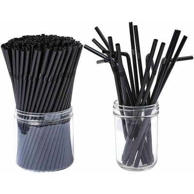 Siyah Frozen Plastik Körüklü Pipet Jelatin Sargılı 8mm x 24 cm 100 lü