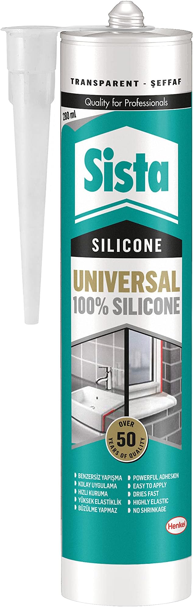 Sista Silikon Mastik Universal, Çeşitli Yapı Elemanlarının Dolgusu ve Yapıştırılması için Güçlü Yapıştırıcı, Solventsiz, Çok amaçlı Yapı Malzemesi, 1x280ml