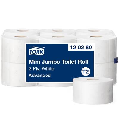 Tork Advanced Mini Jumbo Tuvalet Kağıdı - Çift Katlı - 170 metre - 12`li Rulo Tork