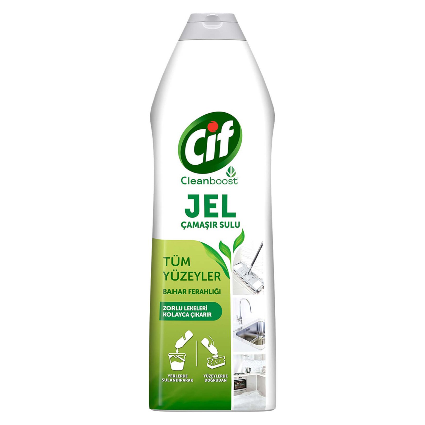Cif Jel Yüzey Temizleyici Cleanboost Tüm Yüzeyler İçin Leke Çıkarıcı Çamaşır Sulu Bahar Ferahlığı 750 ML