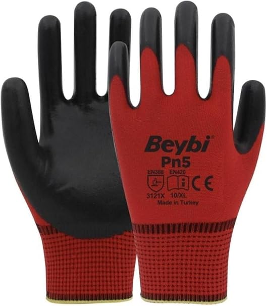 Beybi Pn3 Kırmızı Nitril Kaplı Örgü Polyester Iş Eldiveni