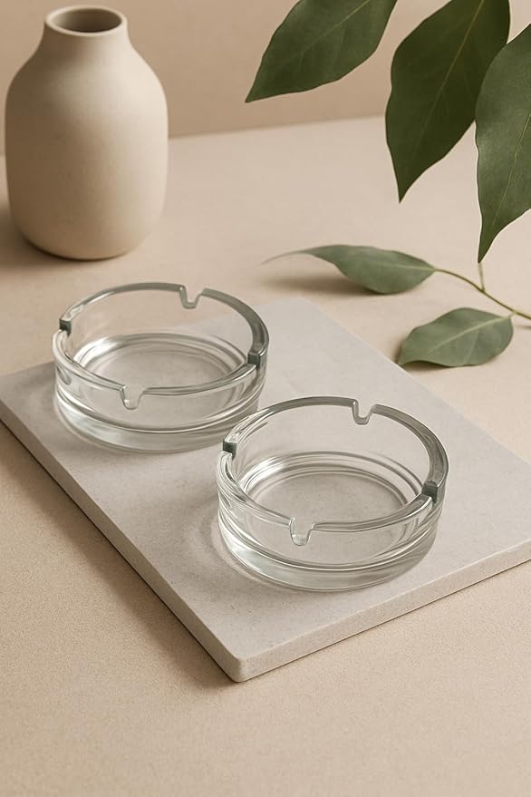 2 Adet Bistro Keyf Cam Küllük - Kül Tablası - Yuvarlak Kül Tabağı 10,5 Cm