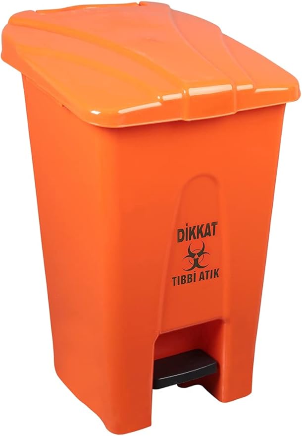 Tıbbi Atık Çöp Kovası 70 Lt - Tekerlekli - Tıbbi Atık Çöp Konteyneri - Turuncu